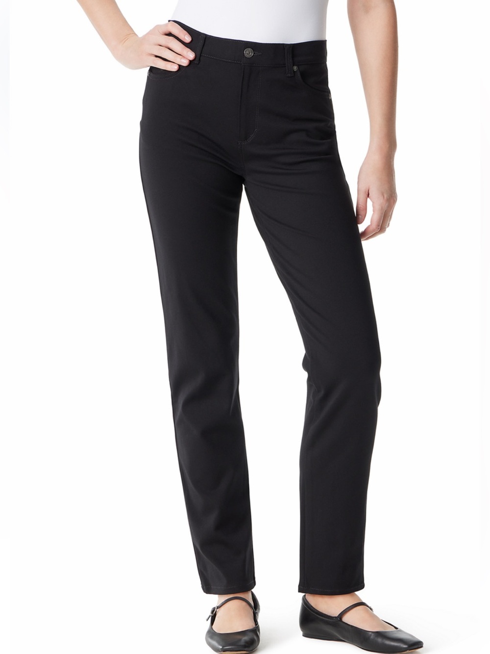NWT Gloria Vanderbilt Amanda Ponte Straight Leg Pant Black Size 6 short
